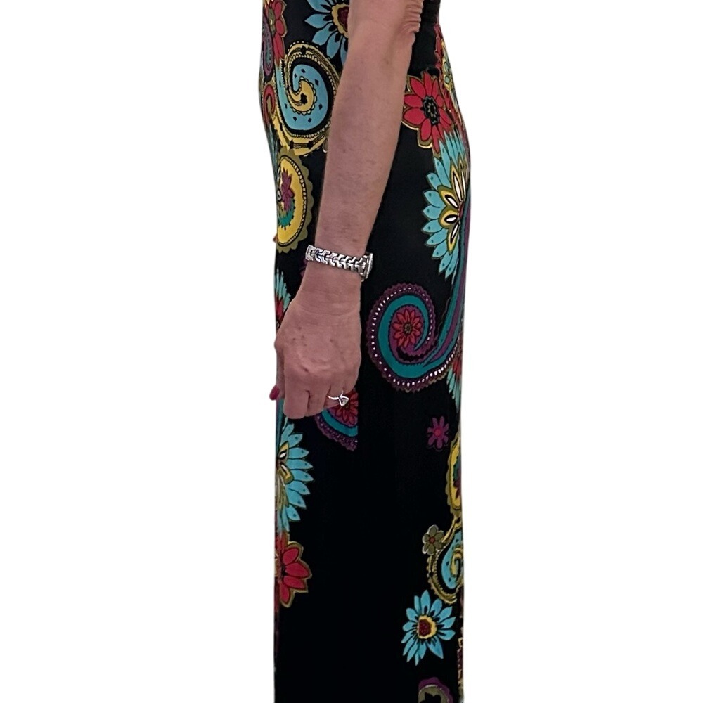 Paisley Halter Maxi Dress Colorful Floral Print Sleeveless Long Dress - Picture 3 of 16